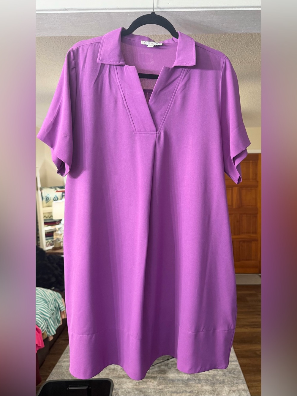 She + Sky Vibrant Violet Collared V-Notch Dress